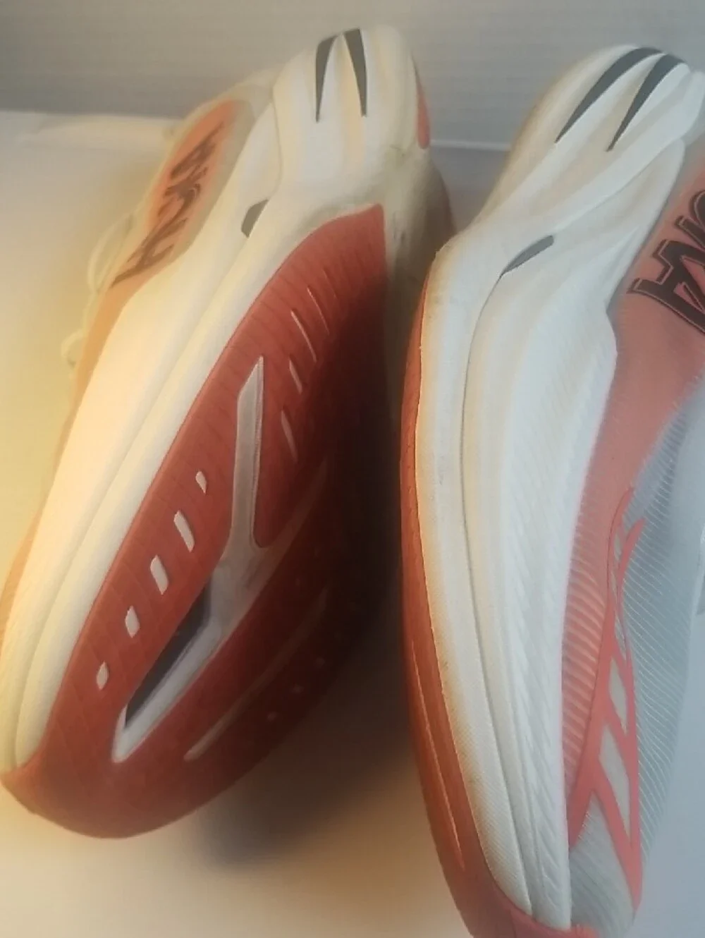 Hoka Women's White & Coral/Peach Athletic Running Shoes Unisex